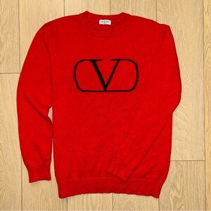 Valentino Women's Large Red VLogo Virgin Wool Knit Sweater